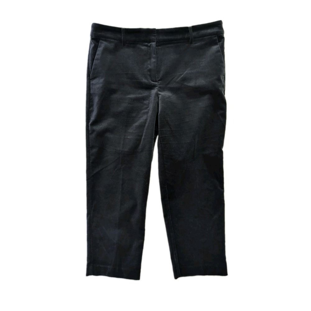 LOFT Riviera Slim Velvet Ankle Pant Womens 12 Petite Black Stretch Winter Chic